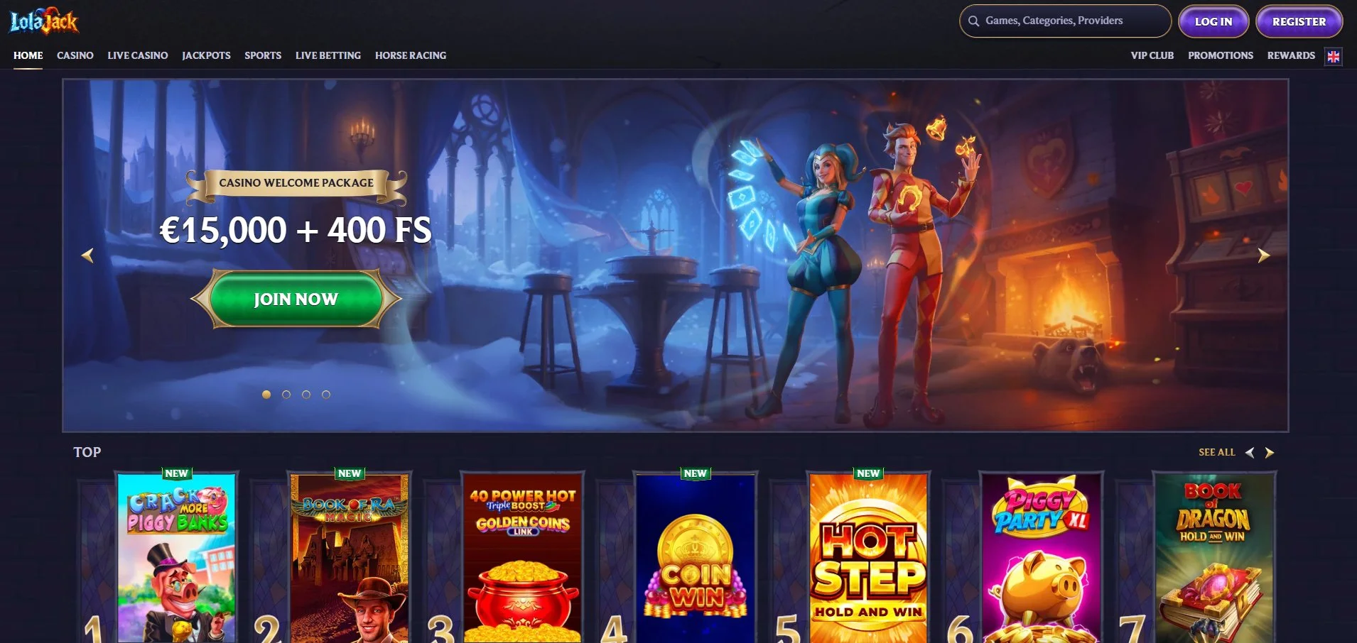 Lolajack casino homepage overview