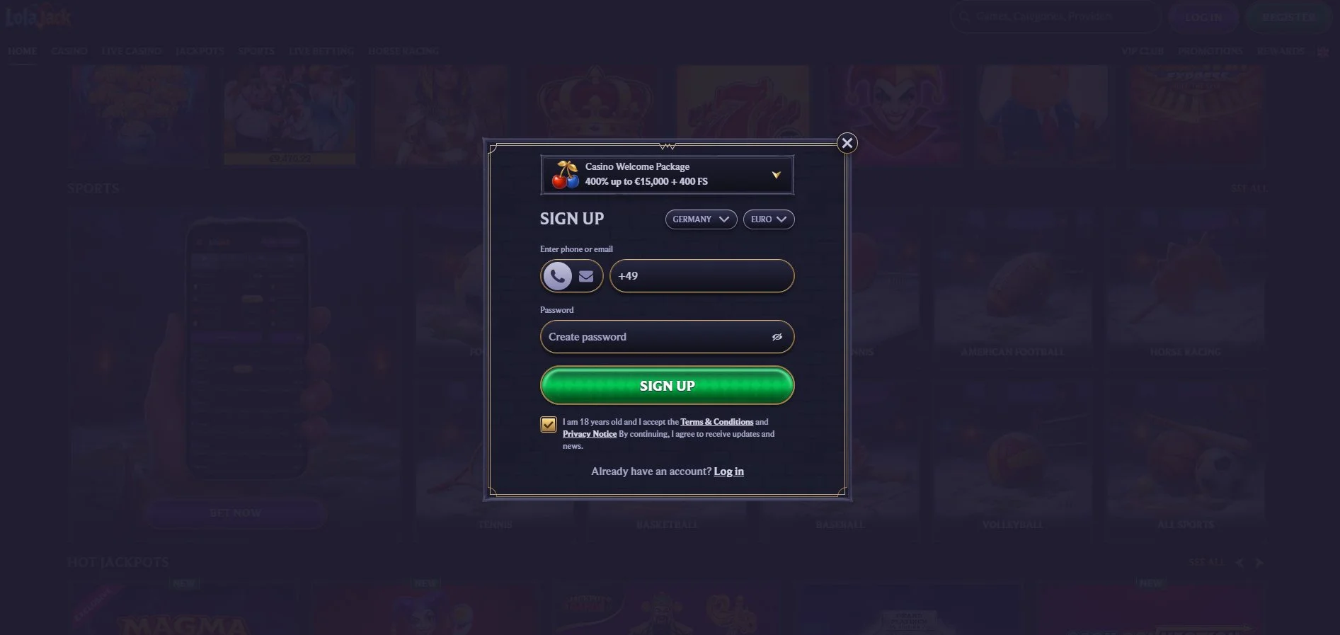 Lolajack welcome bonus and promotions